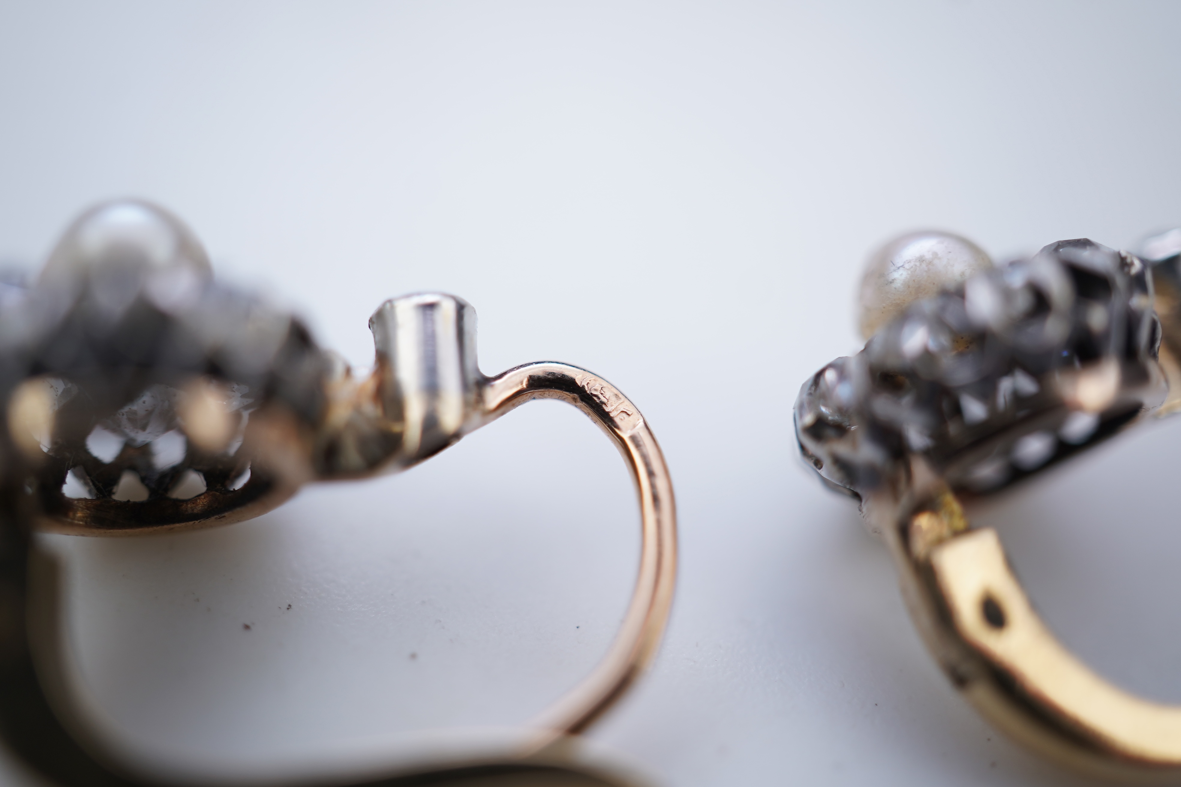 A pair of pearl and diamond earrings, early 20th century
